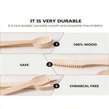 新款一次性木製餐具套裝（刀、叉、匙）,適用於生日派對和節日甜點桌 - 黃色 - 查看 4