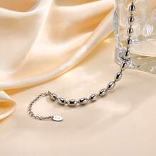 1pc Silver Stainless Steel Football Bead Chain Simple Bracelet, Best Friend Gifts For Women - Silver - View 8
