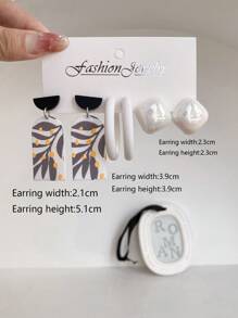 1set 3pairs Geometric Creative Earrings, Uncommon Design Universal Plate Material Ear Drops Costume Jewelry Set - Multicolor - View 20