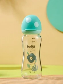 260ml/8.8oz Baby Glass Milk Bottle Wide-Neck With Mushroom Cap - 1pc - Blue - View 3