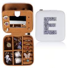 1pc Diamond Shining Letter Shaped Jewelry Box, Large Capacity With Soft Velvet Interior, Waterproof Pu Leather For Women's Travel Outdoor Carry - White - View 34