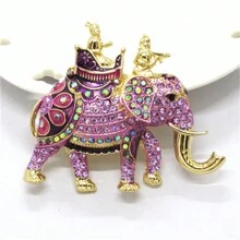 1個時尚的紫色閃亮水晶可愛的皇家大象動物造型，適用於女性和男性，并有多款漂亮的晚宴胸針，寶石鑲嵌鍍金彩繪迷人吊墜，男性禮物及飾品的不二之選 - 紫色 - 查看 3