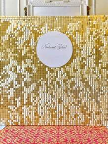 1件100*200厘米金色格子塑料浴帘背景布，适用于生日派对、婚礼、节日派对、万圣节、圣诞节、2025新年家居派对房间墙面装饰，装饰用品，附赠装饰丝带 - 金色 - 查看 7