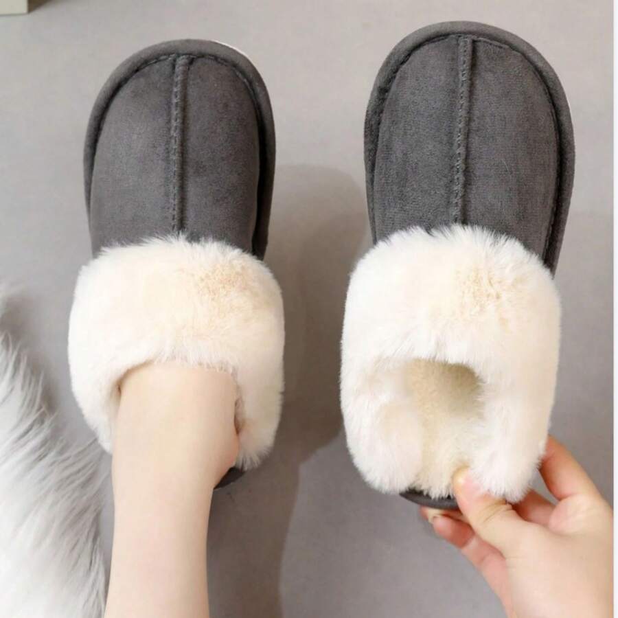 Womens Slippers Fluffy Cozy Fashion Slippers Warm Soft House Slippers - Dark Grey - View 1