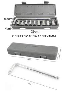 STONEGO 1套(10入)插座扳手套裝,汽車維修用機械工具套裝,組合硬件汽車修理套裝,包括8-21毫米多種尺寸 - 銀色 - 查看 2