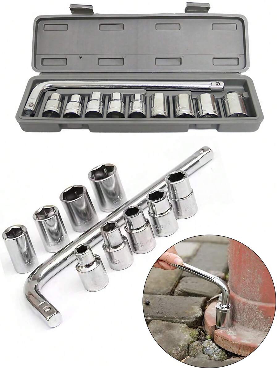 STONEGO 1套(10入)插座扳手套裝,汽車維修用機械工具套裝,組合硬件汽車修理套裝,包括8-21毫米多種尺寸 - 銀色 - 查看 1