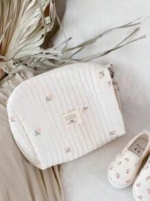 1pc Portable Milk Bottle Bag In Beige With Tulip Pattern, Hangable On Stroller, Suitable For Year-Round Use And Daily Travel