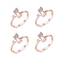 4pcs/Set Adjustable Open Finger Ring Crochet Hook With Cable, Cute Cat-Shaped Knitting Tool Accessory, Personalized Knitwear Decoration, Cartoon Hand Ornament Ring, Tension Adjuster, Metal Open Mouth Yarn Guide Finger Holder, Crochet Hook Knitting Pin For Faster Weaving - Gold - View 3