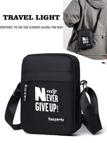 1個純色尼龍肩背包男士信使包,休閒時尚復古男包斜跨包,通勤商務公事包手提包單肩包側背包正方形包旅行度假學校包情人節男士禮物黑色包 - 黑色 - 查看 1