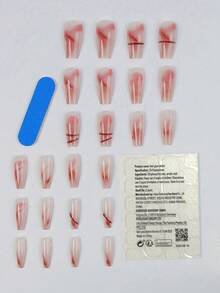 24pcs Long Coffin Shaped Ombre Grapefruit & Pink Color 3d Press On Nails Set For Women And Girls - Pink - View 3