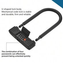 1入組密碼u形鎖,黑色防切割防盜4位密碼u形鎖,堅固耐用的防盜機械鎖,適用於自行車、摩托車、電動自行車 - 黑色 - 查看 7