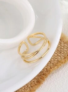 ESBERRY 1 Miếng Hai lớp Hình học Tối giản Có thể điều chỉnh Nhẫn Đối với phụ nữ S925 Bạc nguyên chất Vàng Màu sắc Tốt Đồ trang sức Mặc hàng ngày Món quà - Vàng - Xem 3