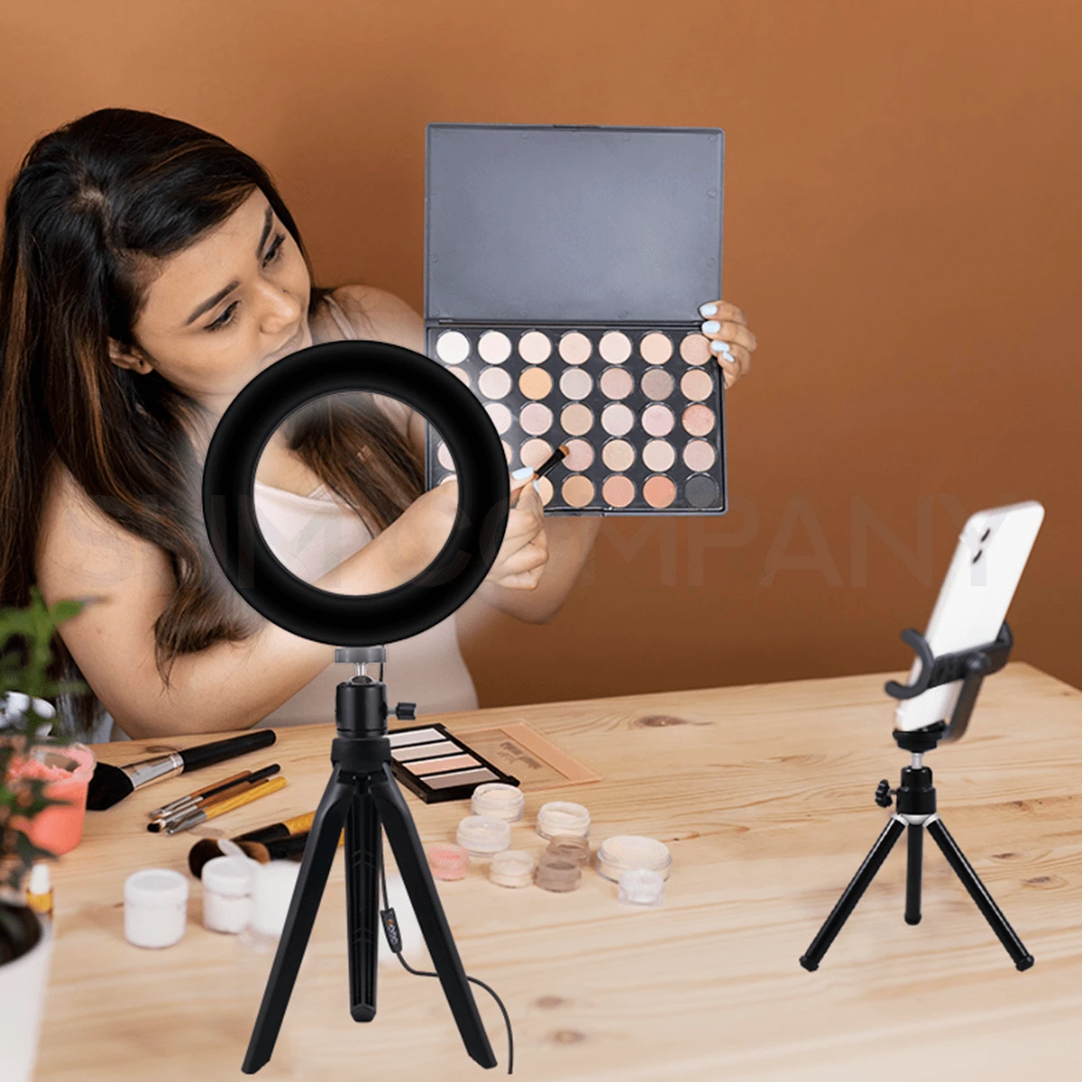 Aro De Luz Led De 16cm Con Doble Tripie Y Soporte Celular - Negro - Ver 1