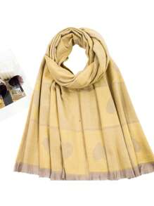 1 件女式柔軟溫暖黃色格紋羊絨披肩,心形人字形設計,非常適合秋季、冬季和情人節禮物 - 黃色 - 查看 2