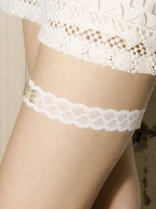 1入組白色新娘鑽石細節彈性蕾絲襪帶,適用於婚禮 - 白色 - 查看 4