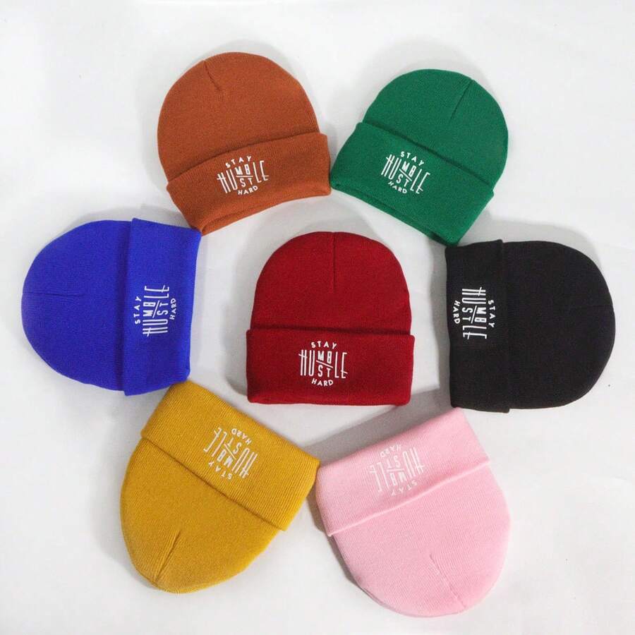 1pc Men'S Knitted Hat With Stay Letters Print, Warm Winter Korean Style Casual Outdoor Ear Protection Windproof Beanie, Unisex - Multicolor - View 1