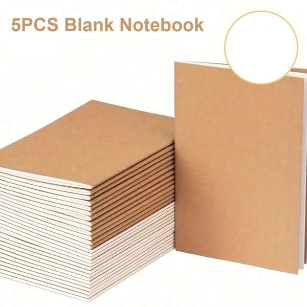 5Pcs Kraft Notebooks, Journals In Bulk, Blank Paper Sketchbooks, 80