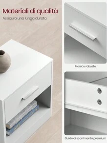 VASAGLE Comodino, Tavolino con Cassetto, Maniglia, Scomparto Aperto, per Camera da Letto, Soggiorno, Bianco Classico, Ritorno a Scuola - Bianco - Visualizzare 3