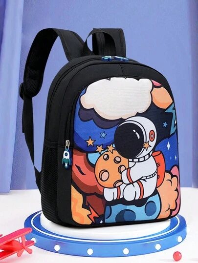 New Cartoon Astronaut Schoolbag For Elementary School Boys And Girls, Children's Zipper Schoolbag, Large Capacity Astronaut And Rocket Pattern Schoolbag, Popular Gifts
