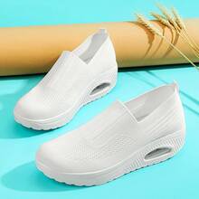 New Square Dance Shoes, Breathable Textile Fabric Upper, Comfortable Slip-On Style, Soft And Lightweight, Thick Sole With Air Cushion, Platform Height Increase, Available In Large Sizes For Women - White - View 5