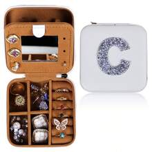 1pc Diamond Shining Letter Shaped Jewelry Box, Large Capacity With Soft Velvet Interior, Waterproof Pu Leather For Women's Travel Outdoor Carry - White - View 27