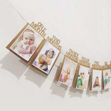 1set Customizable Baby 1st Birthday Party Decoration Set, Includes Banner, Flower String, Photo Wall, Photo Frame Clips - Pink - View 11