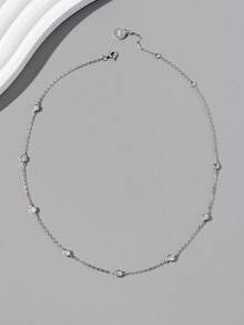 1pc 925 Sterling Silver Cubic Zirconia Studded Choker Necklace, Suitable For Daily Wear - Silver - View 2