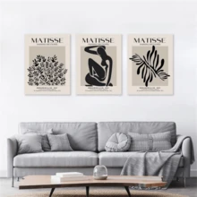 Matisse 3件裝抽象藝術海報,黑米色無框畫布henri Matisse印刷畫,為審美房間提供極簡主義畫廊牆藝術裝飾,適用於臥室、浴室、客廳、波西米亞風格房間裝飾 - 彩色 - 查看 2