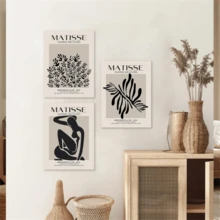 Matisse 3件裝抽象藝術海報,黑米色無框畫布henri Matisse印刷畫,為審美房間提供極簡主義畫廊牆藝術裝飾,適用於臥室、浴室、客廳、波西米亞風格房間裝飾 - 彩色 - 查看 4