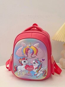 新款時尚卡通獨角獸兒童肩袋,可愛背包,新潮卡通學校書包,可調節拉鍊背包,適合送禮 - 粉色 - 查看 1