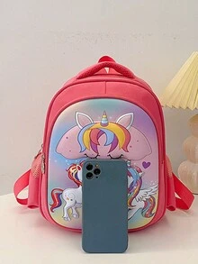 新款時尚卡通獨角獸兒童肩袋,可愛背包,新潮卡通學校書包,可調節拉鍊背包,適合送禮 - 粉色 - 查看 5