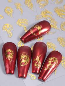 2 件裝金龍指甲貼 3d 全像自黏美甲貼花滑塊美甲裝飾 - 金色 - 查看 5