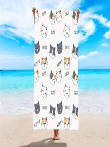 卡通貓印花沙灘巾,適合度假 - 彩色 - 查看 3
