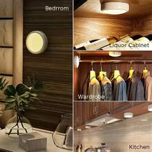 Gearbrite 6 件装 LED 冰球灯 - 可调光变色电池供电橱柜灯，无线迷你冰球夜灯，16 种颜色，2 个遥控器和定时功能（不含电池） - 白色 - 查看 2