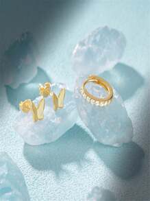 3 件裝 925 純銀蝴蝶星星耳環女式時尚耳環 18k 鍍金完美適合婚禮情人節高級珠寶 - 金色 - 查看 7