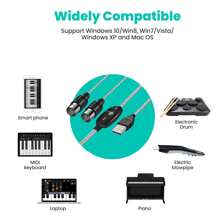 HIFING USB To MIDI Cable Converter 2 In 1 PC To Synthesizer Music Studio Keyboard Interface Wire Plug Controller Adapter Cord 16 Channels Supports Computer Laptop Windows And - Silver - View 1