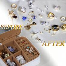 1pc Diamond Shining Letter Shaped Jewelry Box, Large Capacity With Soft Velvet Interior, Waterproof Pu Leather For Women's Travel Outdoor Carry - White - View 6