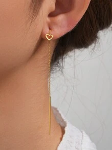 1對925純銀心形流蘇耳環,浪漫下垂式耳環,18k鍍金,絕佳的婚禮情人節精品珠寶 - 金色 - 查看 3