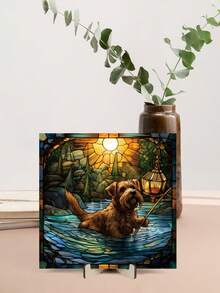 Putuo Decor 普陀裝飾1入組亞克力牌子桌面裝飾,精美的海豚狗小狗海灘郵輪風景盤,適用於家居農屋辦公室咖啡館沙灘屋,9.8 X 9.8英寸,是送給朋友家人的禮物 - 杏色 - 查看 5