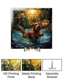 Putuo Decor 普陀裝飾1入組亞克力牌子桌面裝飾,精美的海豚狗小狗海灘郵輪風景盤,適用於家居農屋辦公室咖啡館沙灘屋,9.8 X 9.8英寸,是送給朋友家人的禮物 - 杏色 - 查看 4