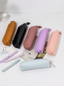 Leather Zipper Pen Case Brown Multi-Compartment Ballpoint Pen Organizer Pu Leather Pencil Pouch - Brown - View 7