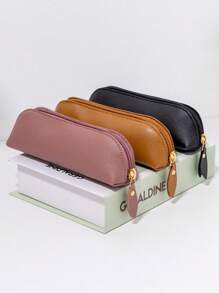 Leather Zipper Pen Case Brown Multi-Compartment Ballpoint Pen Organizer Pu Leather Pencil Pouch - Brown - View 10