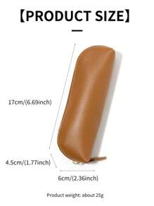 Leather Zipper Pen Case Brown Multi-Compartment Ballpoint Pen Organizer Pu Leather Pencil Pouch - Brown - View 5