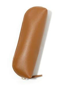 Leather Zipper Pen Case Brown Multi-Compartment Ballpoint Pen Organizer Pu Leather Pencil Pouch - Brown - View 4