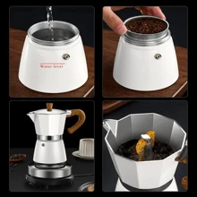 Nồi Moka Nhôm Cà phê hơi Cổ điển Tiếng Ý Nhôm Ấm đun nước Với Tay cầm bằng gỗ - trắng - Xem 3