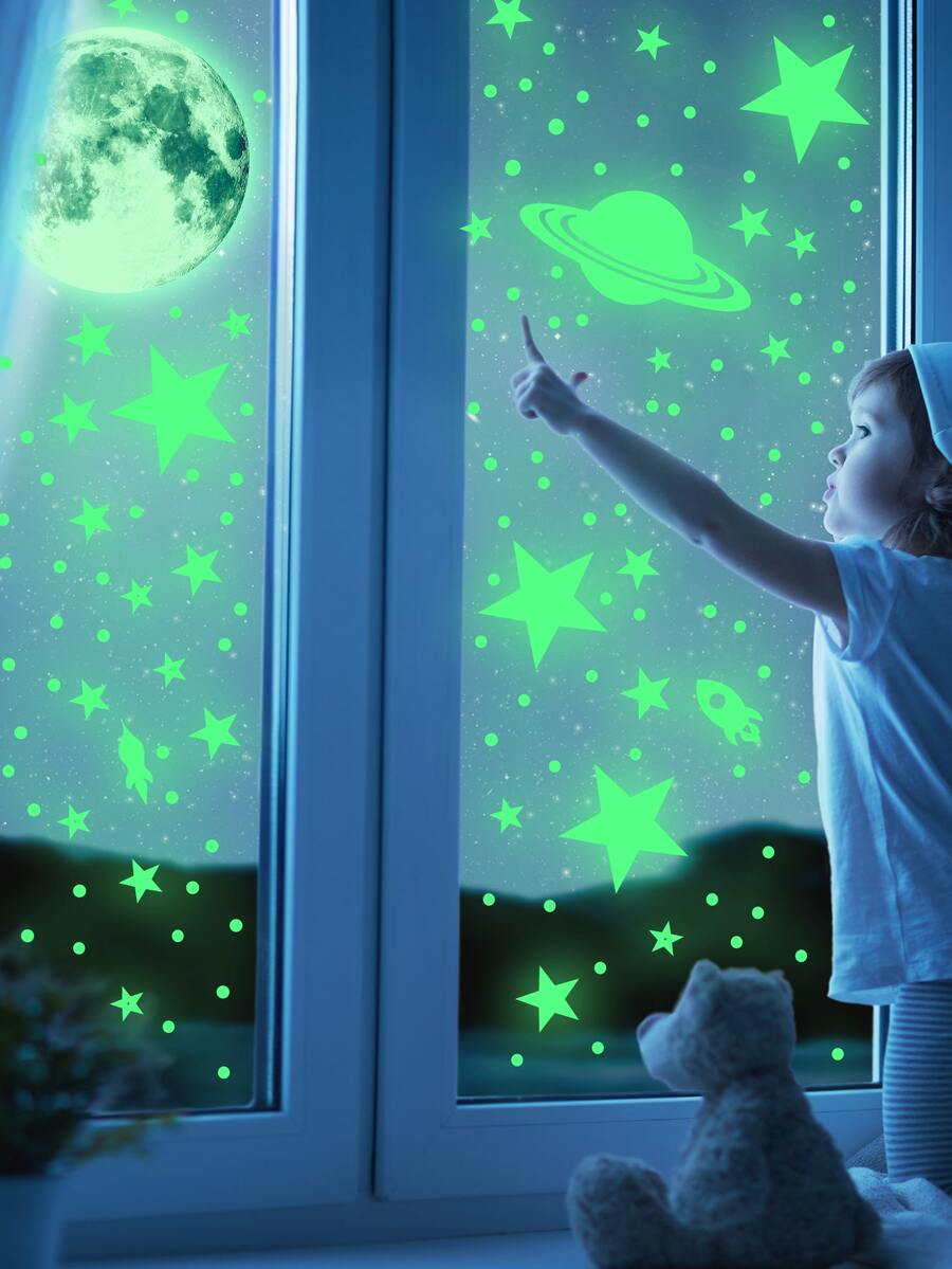 3入組夜光地球、太空和星形貼紙,適用於兒童手工藝或夜光裝飾 - 彩色 - 查看 1