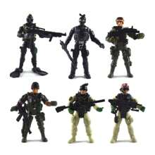6 Piezas/conjunto Modelo De Soldado Con Caractersiticas De Policía Antiterrorista Con Articulaciones Móviles Y Armas Para Exhibición - Negro - Ver 1