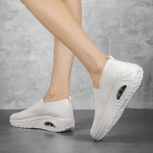New Square Dance Shoes, Breathable Textile Fabric Upper, Comfortable Slip-On Style, Soft And Lightweight, Thick Sole With Air Cushion, Platform Height Increase, Available In Large Sizes For Women - White - View 4