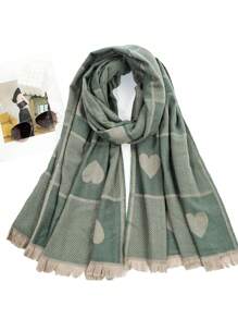 1pc Ladies' Green Check Plaid Pashmina Scarf With Heart And Herringbone Pattern, Soft And Warm For Daily Commute, Windproof, Suitable For Valentine'S Day Gift - Green - View 2