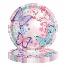 1set/40pcs Butterfly Themed Party Supplies, Including 10pcs 7-Inch Paper Plates, 10pcs 9-Inch Paper Plates, 20pcs 13-Inch Napkins And Disposable Cutlery Set - Multicolor - View 7